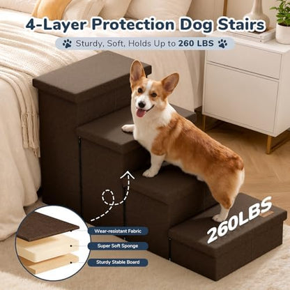 4-Step Wide Dog Stairs with Storage 23" H, Non-Slip Sturdy Pet Steps - Image 5