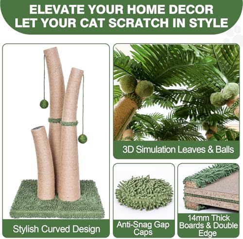 40'' Tall Cat Scratching Post Cat Tree, 3 Curved Design Palm Tree Cat - Image 4