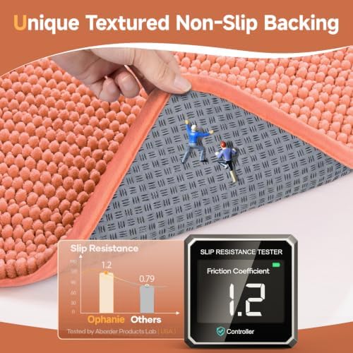 Ophanie Orange Bathroom Rugs 24x17, Soft Chenille Bath Mat, Non Slip Absorbent - Image 4