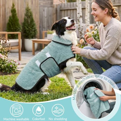 Dog Bathrobe, Super Absorbent for Small to Large Dogs, Light Green S - Image 5