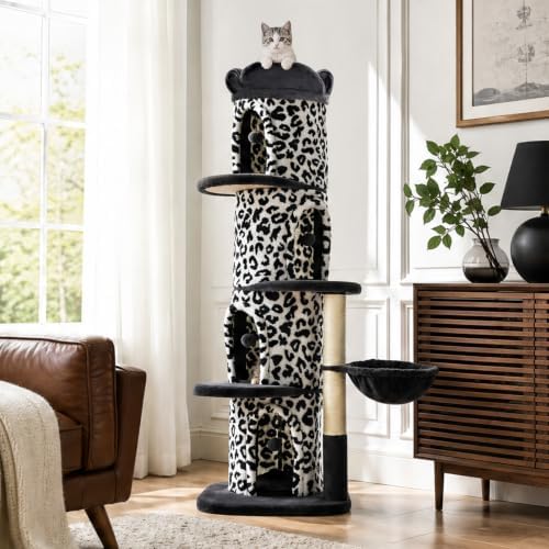 MUTTROS 68.5" White Leopard Print Cat Tree Tower by MUTTROS