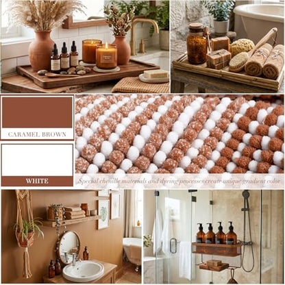 BSICPRO Bathroom Rugs Set 2 Piece, Non Slip Striped Bath Mat, Caramel Brown - Image 3