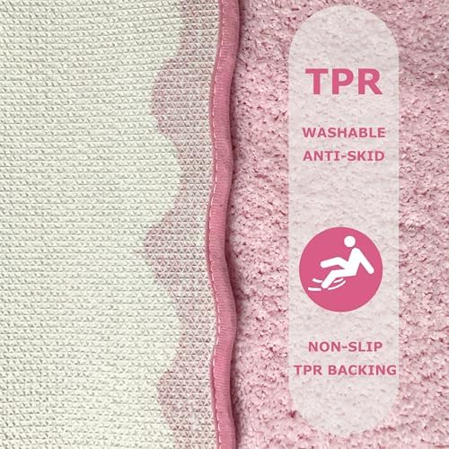 Cute Magenta‌ Pink Scalloped Bathroom Runner Rug, Fun Plush Luxury Microfiber - Image 7