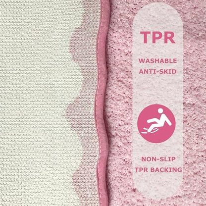 Cute Magenta‌ Pink Scalloped Bathroom Runner Rug, Fun Plush Luxury Microfiber - Image 7