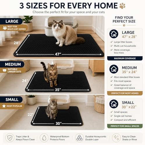 Cat Litter Box Mat, Double-Layer Honeycomb Litter Trap 30"x22" Blakc - Image 5