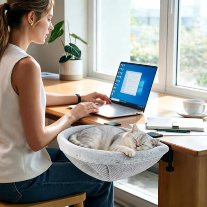 Desk Cat Bed Hammock Foldable, Sunken Semi-Circular Cat Perch - Image 7