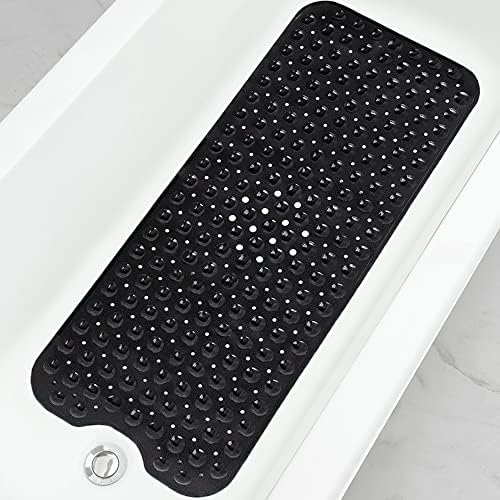 Extra Long Non-Slip Bathtub Shower Mat, 39 x 16 Inch Black Bath Mat by Linoows
