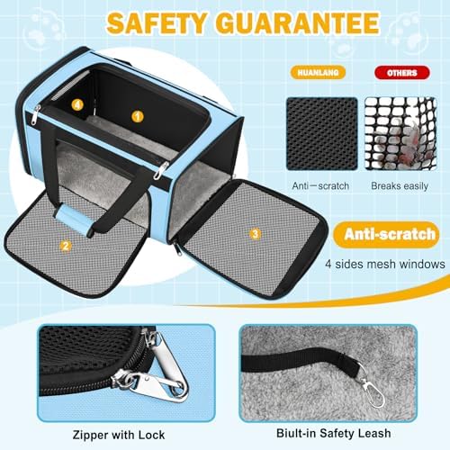 HUANLANG Large Cat Carrier Travel Soft Sided Pet Carrier Airline Approved - Image 4