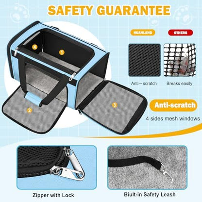 HUANLANG Large Cat Carrier Travel Soft Sided Pet Carrier Airline Approved - Image 4