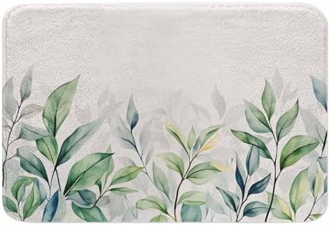 Watercolor Leaf Bath Mats for Bathroom Hand Paint Leaves Floor Bath Rugs by Unknown