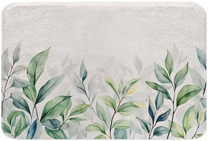 Watercolor Leaf Bath Mats for Bathroom Hand Paint Leaves Floor Bath Rugs by Unknown