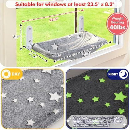 Zoratoo 2PC Glowing Star Cat Window Perch, Foldable Cordless Pet Hammock - Image 4