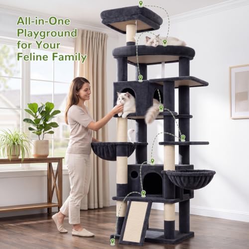 Globlazer 81in Cat Tree for Large Cats, Extra Tall Tower, Dark Grey - Image 5