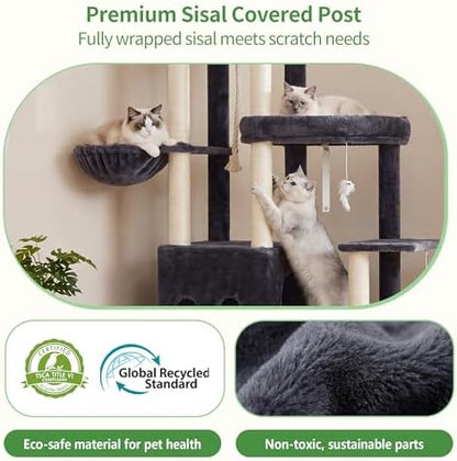 Heybly Cat Tree, 59.4" Secure Anti-Tip Cat Tower - Image 5
