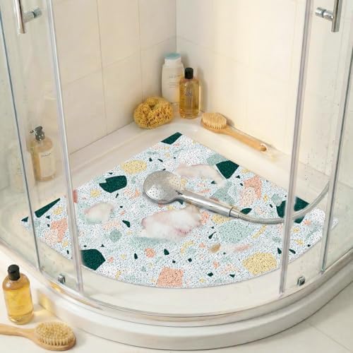 Corner Shower Mat Non Slip, 28x 28 Inches Triangular Bath Mats by BLESWIN