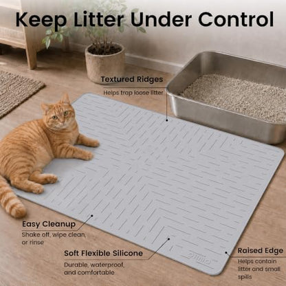 OHMO Large Cat Litter Mat, 31.5x23.6 Silicone Trapping Mat Ash Grey - Image 2