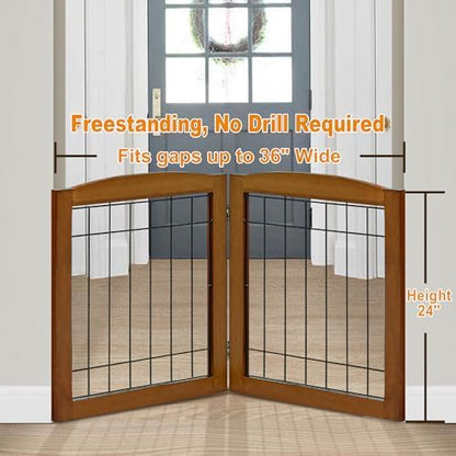 LZRS 2-Panel Freestanding Foldable Wood Dog Gate – Solid Wood & Steel Wire - Image 2