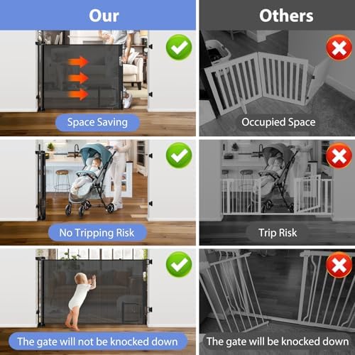 Retractable Baby Gates with Cat Door 80" Wide Retractable Dog Gate with Pet - Image 5