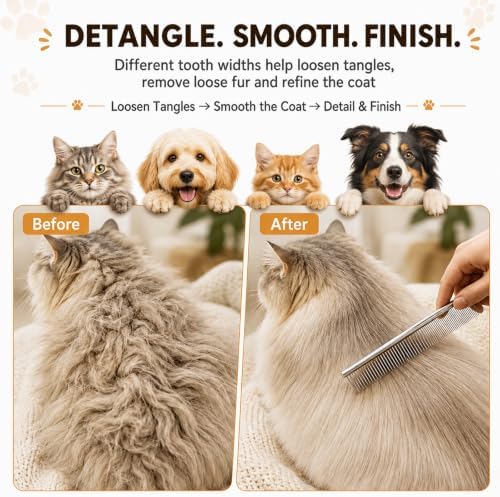 Flea Comb for Cats and Dogs, 7 Pack Professional Pet Grooming Comb Set - Image 6