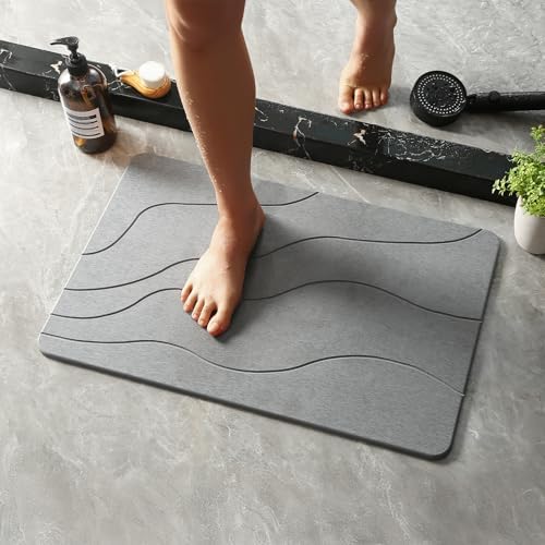 Stone Bath Mat, Dries Quickly, Non-Slip Diatomaceous Earth Bath Mats by Realion