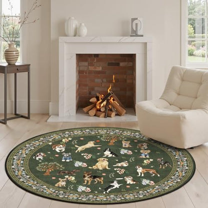 4Ft Round Dogs Area Rug for Living Room Bedroom - Image 2