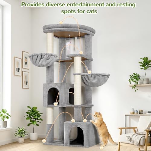 Globlazer C64 Heavy Duty Corner Cat Tree, 64in Large Cat Tower, Light Grey - Image 5
