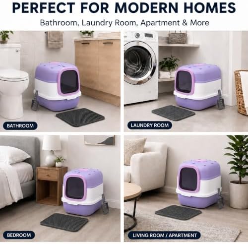 Enclosed Kitty Litter Box, 2 Pack Purple Cat Box - Image 7