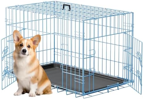 FDW | 30" Foldable Metal Dog Crate | Blue | Cage by FDW