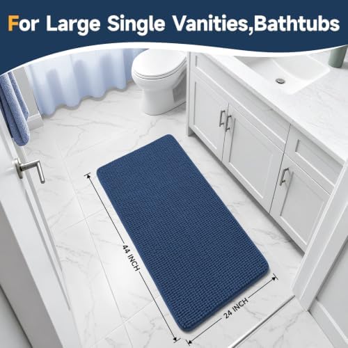 Ophanie Navy Blue Bathroom Rugs 44x24, Soft Chenille Bath Mat, Non Slip - Image 2