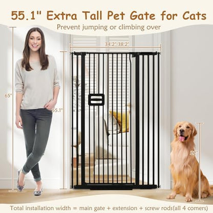 55'' Extra Tall Cat Gate, 34.2"-38.2" Wide Auto Close Tall Pet Gate - Image 2
