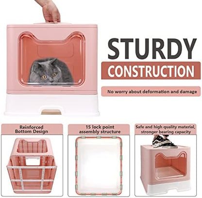 Foldable Cat Litter Box with Lid, Enclosed Potty, Large Top Entry - Image 5