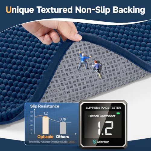 Ophanie Navy Blue Bathroom Rugs Sets 2 Piece, Soft Chenille Bath Mat, Non Slip - Image 3