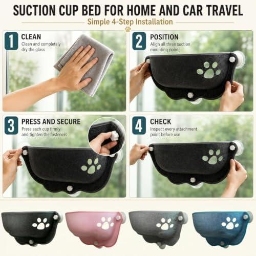 Cat Car Window Hammock with Soft Pad, Cat Car Window Seat, Suction Cup Bed - Image 7