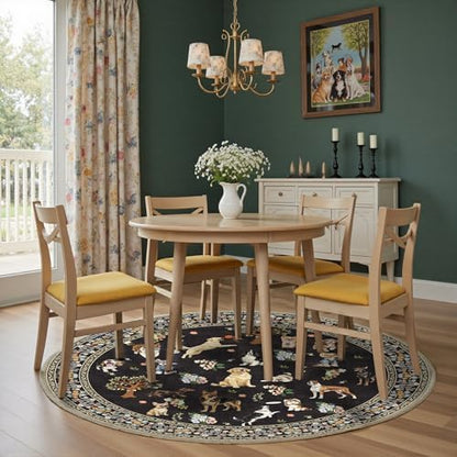 Black 4Ft Round Dogs Area Rug for Living Room Bedroom - Image 4