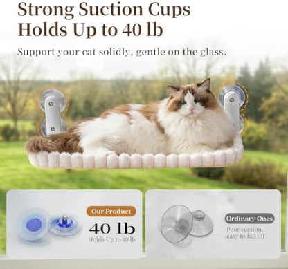 JUNSPOW Cat Window Perch, Foldable Cat Hammock, 4 Suction Cups White+Medium - Image 2