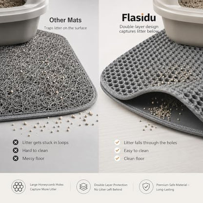 Cat Litter Box Mat, Double-Layer Honeycomb Litter Trap 30"x22" Blakc - Image 6