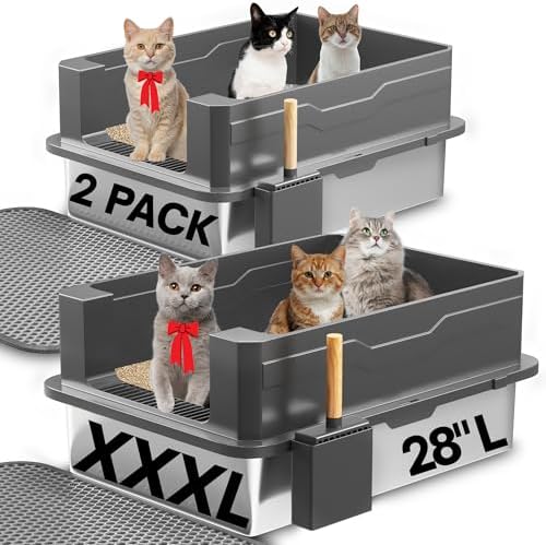 2-Pack XXXL Stainless Steel Cat Litter Box – Extra Large 28" L x 20" W by Lites