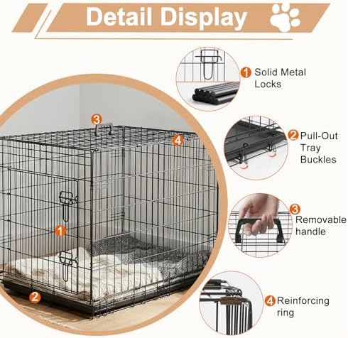 FDW | 36" Foldable Metal Dog Crate | Black | Cage - Image 4