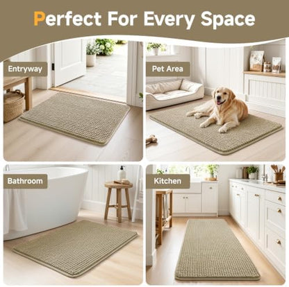 Ophanie Beige Bathroom Runner Rugs 60x20, Soft Chenille Bath Mat, Non Slip - Image 7