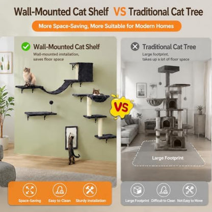 Cat Wall Shelves, Space-Saving Wall-Mounted Cat Climbing Set - Image 6