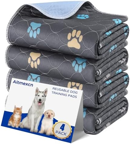 Washable Pee Pads for Dogs, 4 Pack Reusable Puppy Training Pads by Aitmexcn