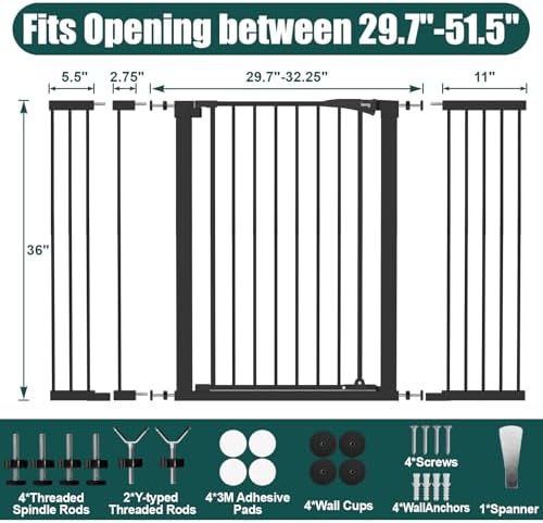 keny 36" Extra Tall Baby Gate for Stairs, Auto Close Dog Gate for Doorways - Image 6