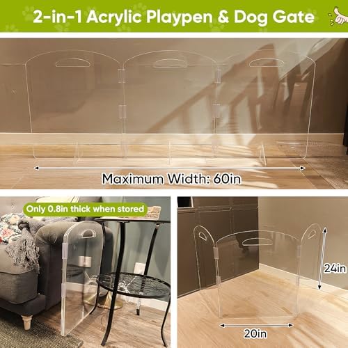 Clear Acrylic Dog Gate, 3-Panel Freestanding Pet Fence - Image 2