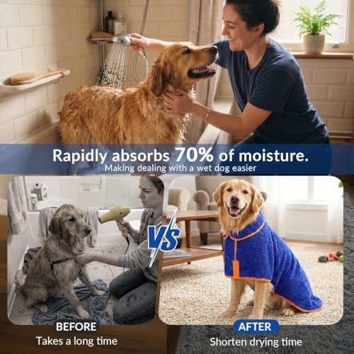 Dog Bathrobe, Super Absorbent for Small to Large Dogs, Dark Blue M - Image 3