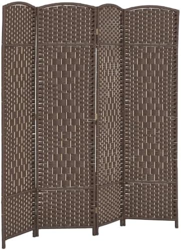 HOMCOM 4 Panel Room Divider 6 Ft Privacy Screen Hand-Woven Brown by HOMCOM