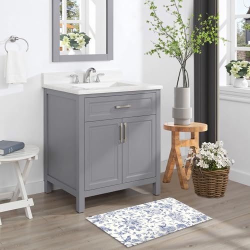 Chinoiserie Flower Bath Rug Blue Leaves Bathroom Mat 20"x32" Soft Plush - Image 7