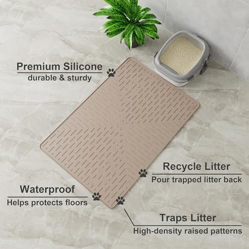 OHMO XL Cat Litter Mat, 37.5x25.2 Silicone Trapping Mat Beige - Image 2