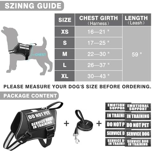 Service Dog Vest Harness and Leash Set+10 Patches, Easy Walk Black M - Image 6