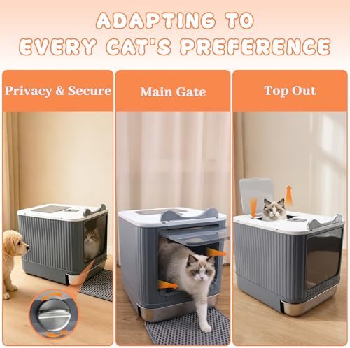 Stainless Steel Cat Litter Box Enclosed, Dual Entry, Pull-Out Tray - Image 4