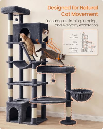 Feandrea Large Cat Tree, 74.1" Tall Sturdy Cat Tower - Image 5